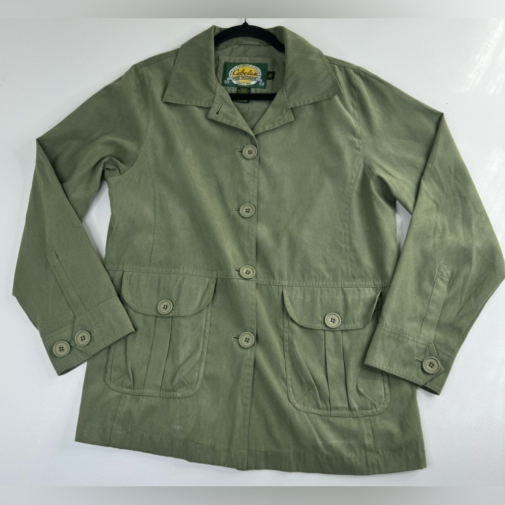 Cabelaโs Faux Suede Light Army Green Lined Chore Jacket Womens Medium
